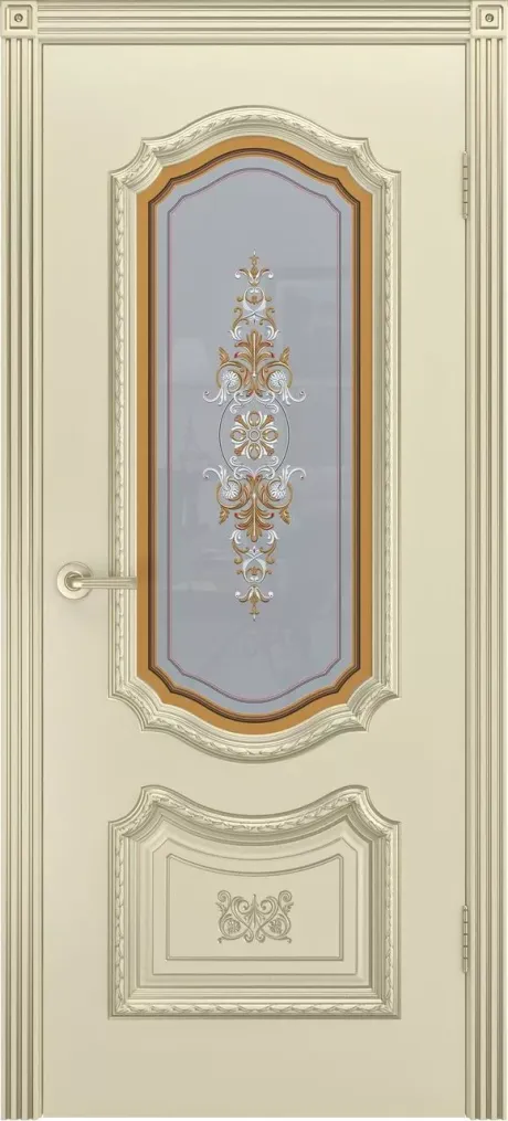 Межкомнатная дверь со стеклом Соло R В3 Слоновая кость с патиной Белое золото Эмаль (Шейл Дорс)