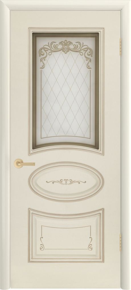 Межкомнатная дверь со стеклом Ария Грейс В4 Слоновая кость с патиной Белое золото Эмаль (Шейл Дорс)