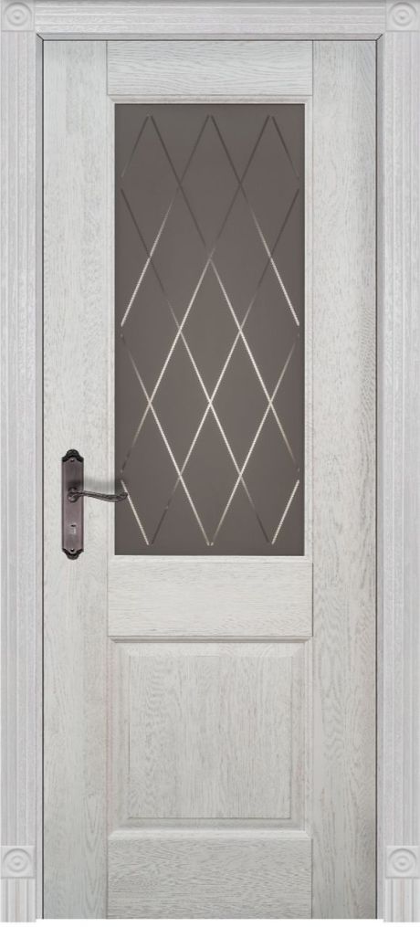 Межкомнатная дверь со стеклом Классик №2 Белый Массив дуба (ОКА)