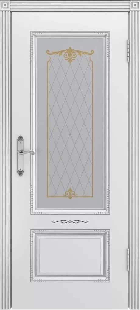 Межкомнатная дверь со стеклом Аккорд В2 Белый с патиной Серебро Эмаль (Бипи Дорс)