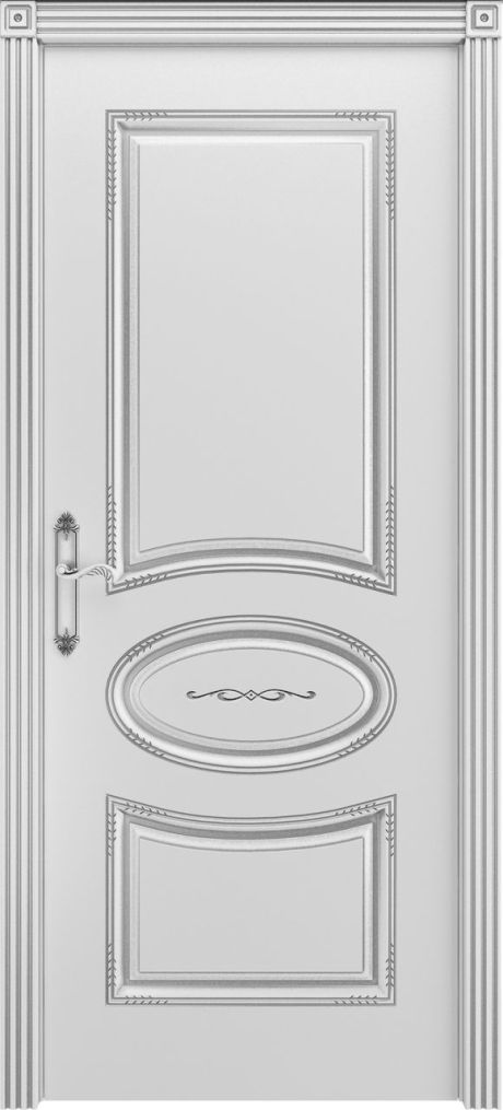 Глухая межкомнатная дверь Ария В2 Белый с патиной Серебро Эмаль (Шейл Дорс)