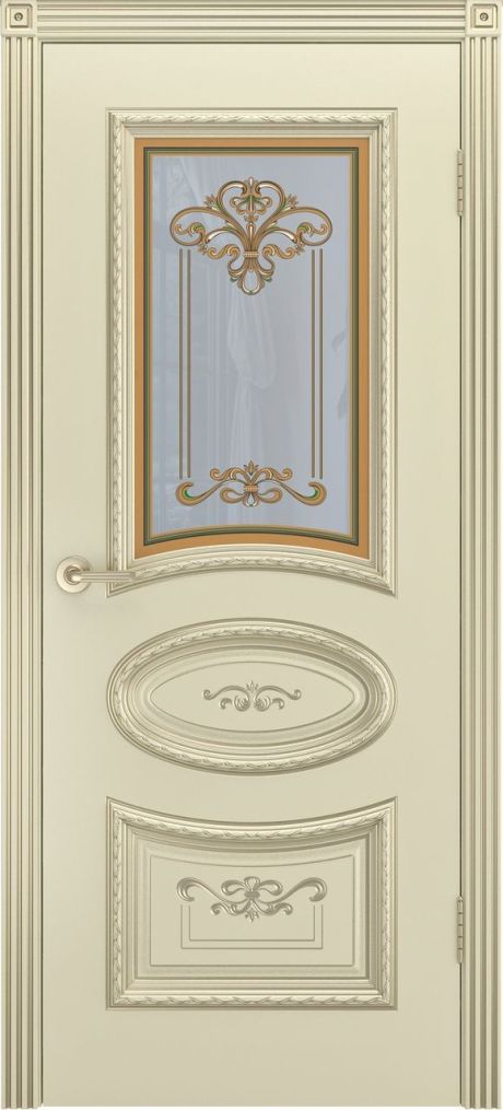 Межкомнатная дверь со стеклом Ария R В3 Слоновая кость с патиной Золото Эмаль (Шейл Дорс)