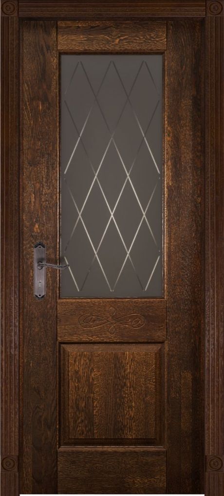 Межкомнатная дверь со стеклом Классик №5 Античный орех Массив дуба (ОКА)