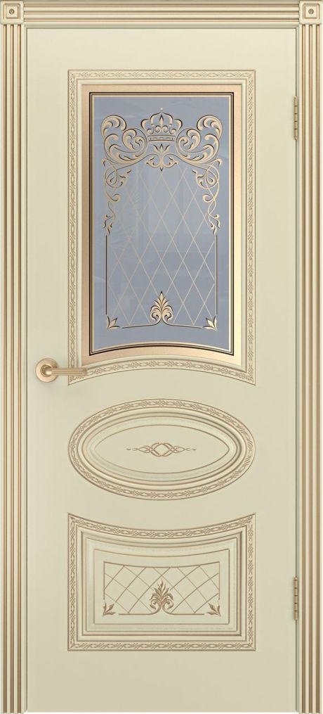 Межкомнатная дверь со стеклом Ария Корона В3 Слоновая кость с патиной Золото Эмаль (Шейл Дорс)