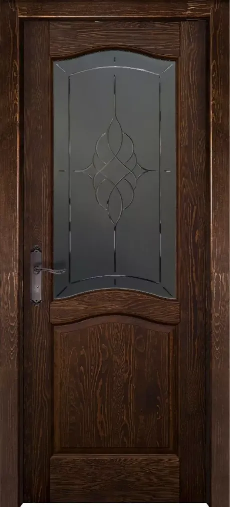 Межкомнатная дверь со стеклом Лео Античный орех Массив сосны (ОКА)