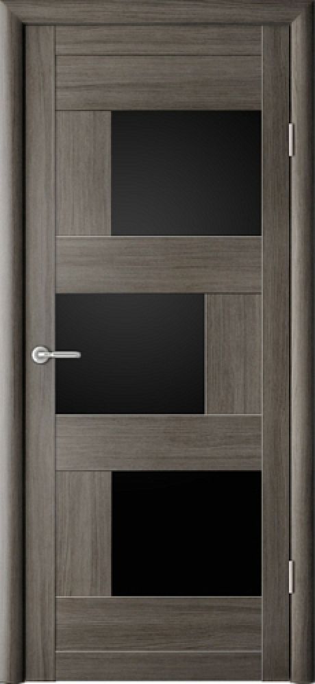 Межкомнатная дверь со стеклом Стокгольм Серый кедр Эко-шпон Стекло черное (ALBERO)