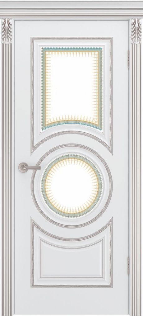 Межкомнатная дверь со стеклом Рондо Лакшери В0 Белый с патиной Розовое золото Эмаль (Шейл Дорс)