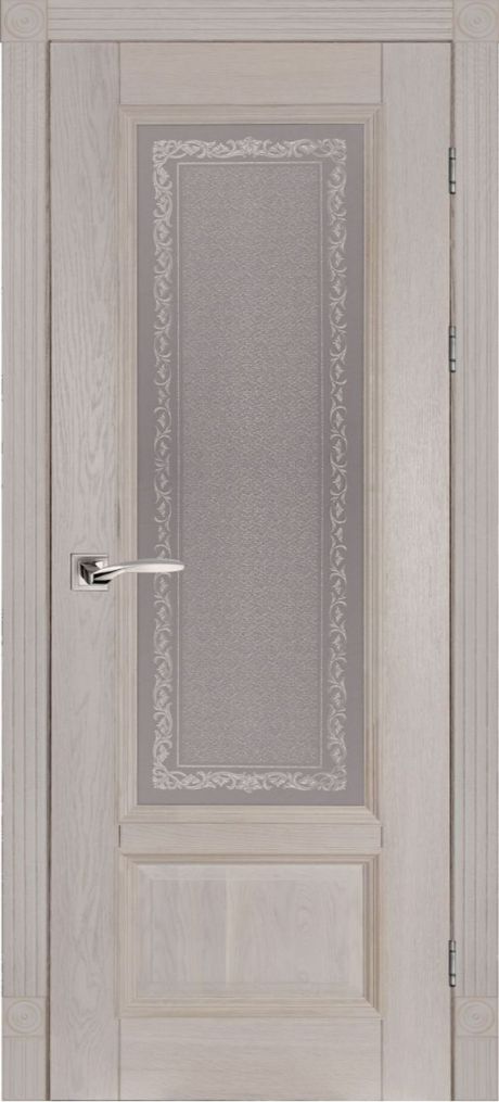 Межкомнатная дверь со стеклом Аристократ №4 Вайт Массив дуба (ОКА)