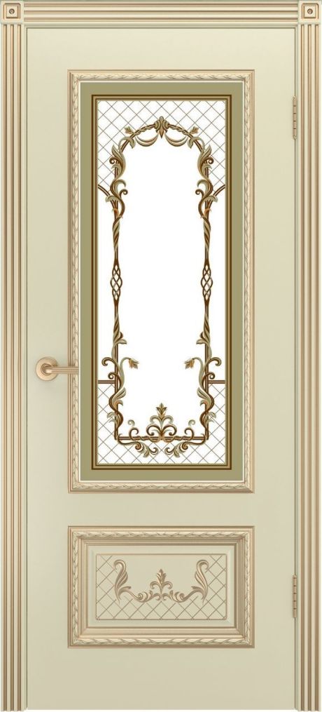 Межкомнатная дверь со стеклом Дуэт R В3 Слоновая кость с патиной Золото Эмаль (Шейл Дорс)