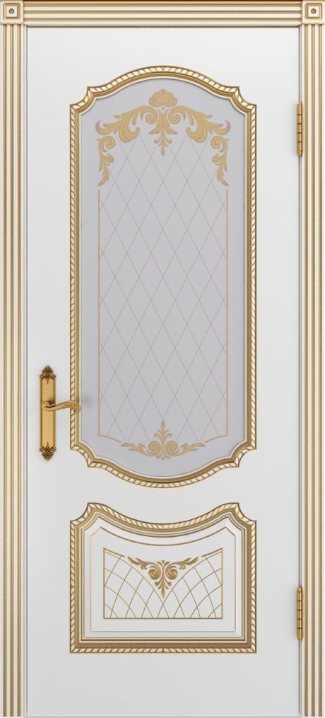 Межкомнатная дверь со стеклом Соло В3 Белый с патиной Золото Эмаль (Шейл Дорс)