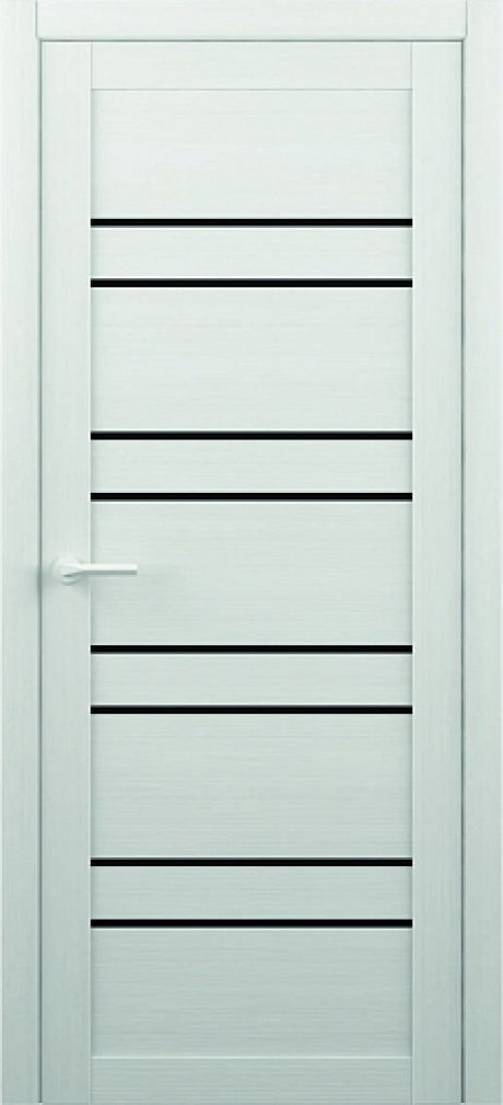 Межкомнатная дверь со стеклом Тренд-14 Белая лиственница Eco Tex Стекло черное (ALBERO)