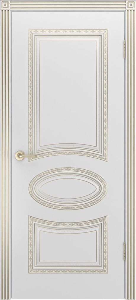 Глухая межкомнатная дверь Ария Корона В1 Белый с патиной Белое золото Эмаль (Шейл Дорс)