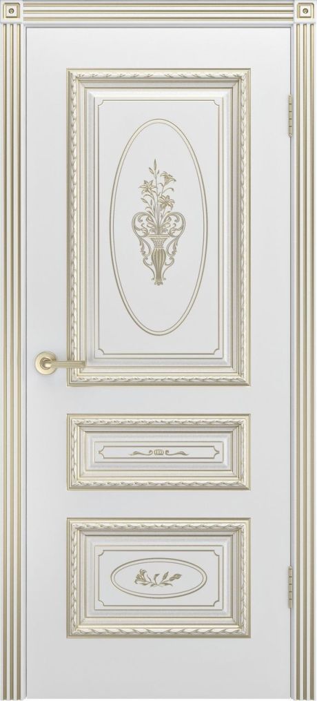 Глухая межкомнатная дверь Трио R В3 Белый с патиной Золото Эмаль (Шейл Дорс)